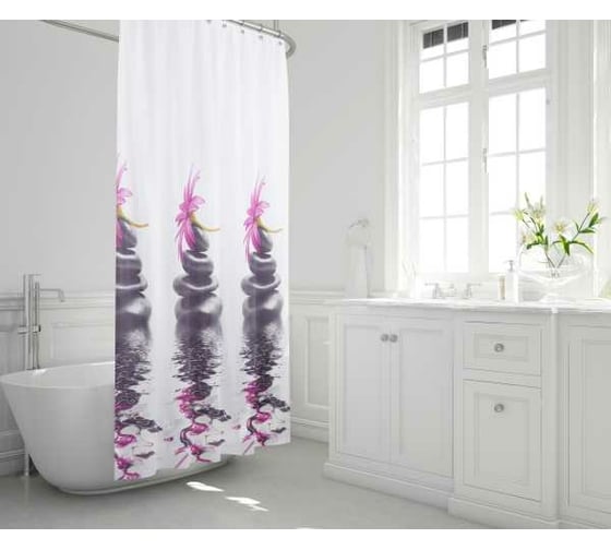 Шторка в ванную комнату Dasch 180x200 Дзен Stone flowers 5346