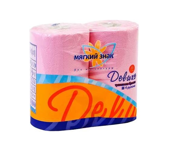 Туалетная бумага МЯГКИЙ ЗНАК  2-сл 4 рул/уп24 deluxe розовая Г-С15н 1