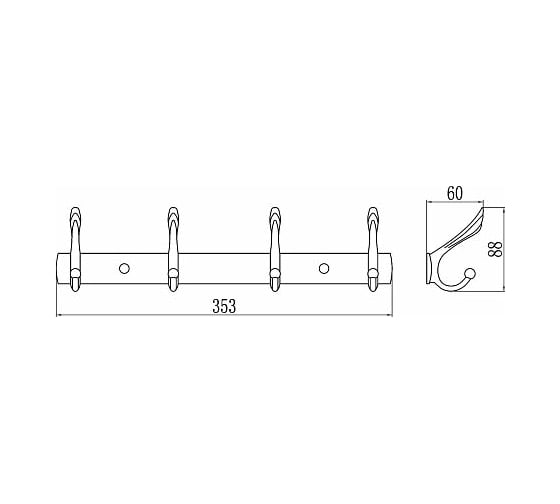 Планка с крючками Savol 4 крючка S-00114B