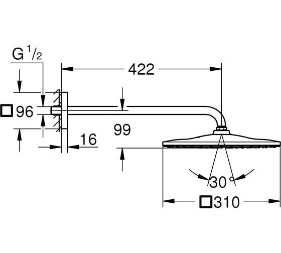 Верхний душ с душевым кронштейном Grohe 26564000 Rainshower 310 Mono хром 00067058