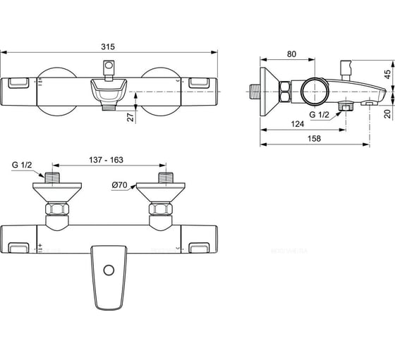 Промо комплект состоящий из A7206AA, BC699AA, B1248AA Ideal Standard CERATHERM T25 BC984AA 00065567