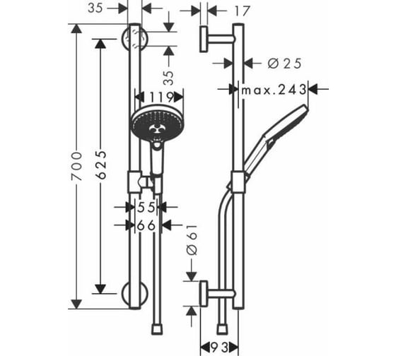 Душевой набор Hansgrohe Raindance Select S 120/Unica Comfort 65 белый 26320400 00031256