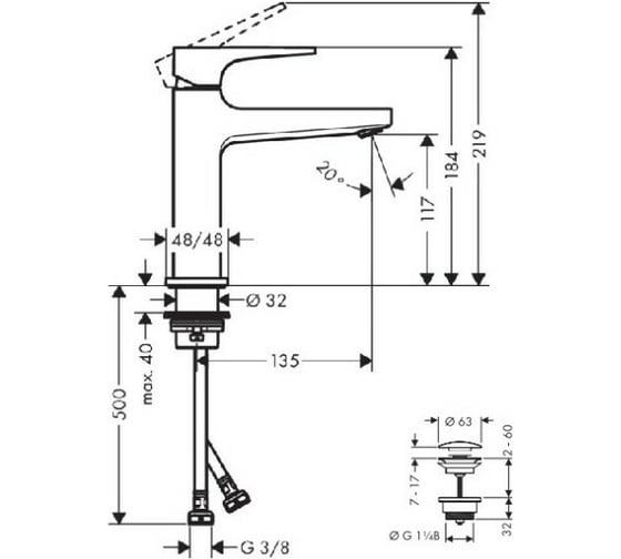 Смеситель для раковины Hansgrohe Metropol 110 однорычажный, с рычаговой рукояткой, со сливным клапаном Push-Open, черный шлифованный хром 32507340 00057031