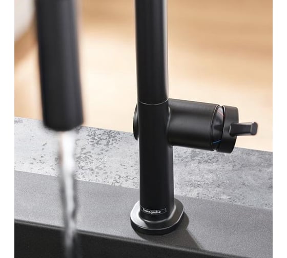 Кухонный смеситель Hansgrohe Talis M54 однорычажный, 210, с вытяжным изливом, 1jet, sBox матовый черный 72803670 00061659