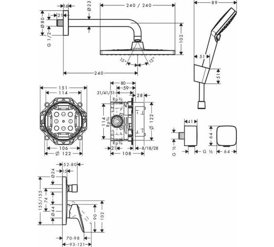 Набор встраиваемого душа Hansgrohe Design Shower Set Crometta E/Logis, хром 27957000 00068016