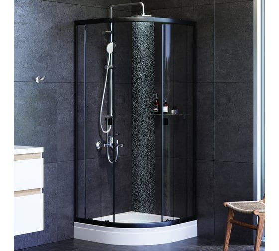 Душевое ограждение AM.PM X-Joy Twin Slide c поддоном, 80x80, профиль черный W88E-205-080BT64