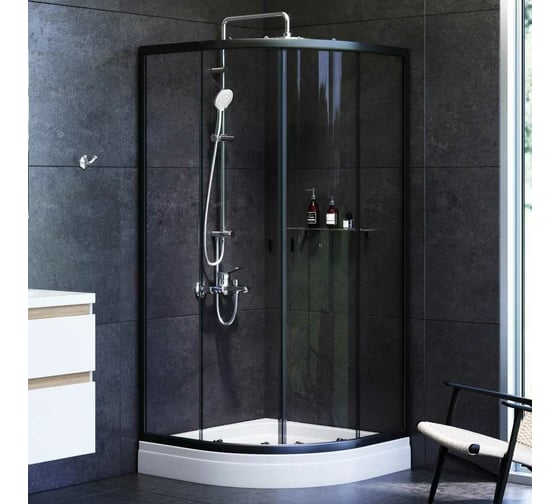 Душевое ограждение AM.PM X-Joy Twin Slide c поддоном, 90x90, профиль черный W88E-205-090BT64