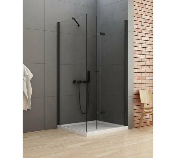 Душевое ограждение NEW TRENDY NEW SOLEO BLACK складные двери R 90x100x195 (черный) D-0239A/D-0116B