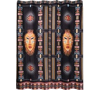 Занавеска (штора) для ванной комнаты Moroshka Bantu тканевая 180x200 см, цвет черный, желтый, оранжевый, голубой 942-301-02