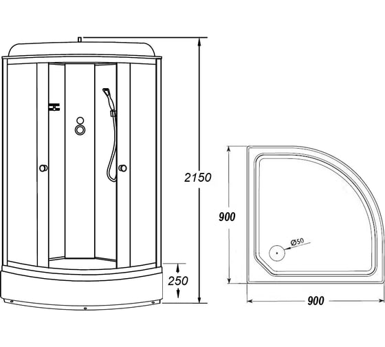Душевая кабина Loranto 90x90x215 см, поддон, стекло 4 мм, профиль черный cs-6690-25gb 90 00078798