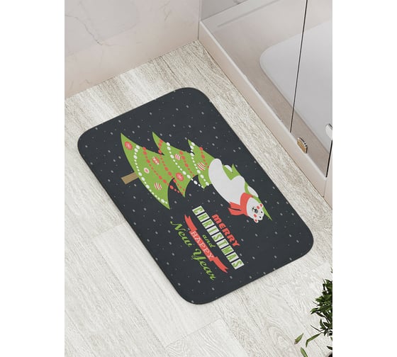 Коврик для ванной JOYARTY "мишка на елке" противоскользящий, 52x77 см bath_419853 1