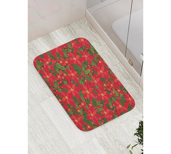 Коврик для ванной JOYARTY "паттерн из пуансеттии" противоскользящий, 52x77 см bath_419854 1