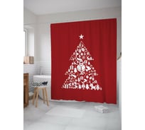 Штора для ванной JOYARTY "дед мороз в елке" из сатена, 180x200 см с крючками sc_419796