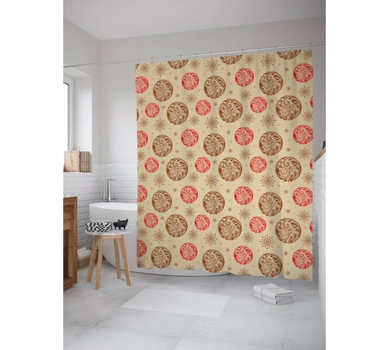 Штора для ванной JOYARTY "новогодние узоры" из сатена, 180x200 см с крючками sc_419798 1