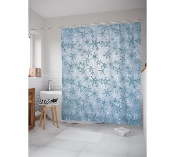 Штора для ванной JOYARTY "иней снежинок" из сатена, 180x200 см с крючками sc_419800 1