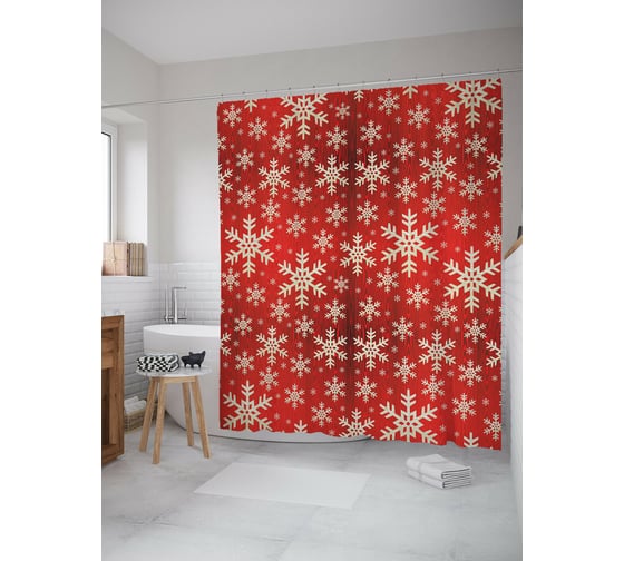 Штора для ванной JOYARTY "поле снежинок" из сатена, 180x200 см с крючками sc_419803 1