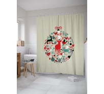 Штора для ванной JOYARTY "новогодняя игрушка" из сатена, 180x200 см с крючками sc_419805