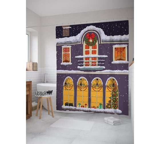 Штора для ванной JOYARTY "праздник в доме" из сатена, 180x200 см с крючками sc_419807 1