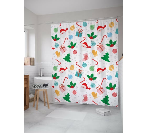 Штора для ванной JOYARTY "санта в снегу" из сатена, 180x200 см с крючками sc_419820 1