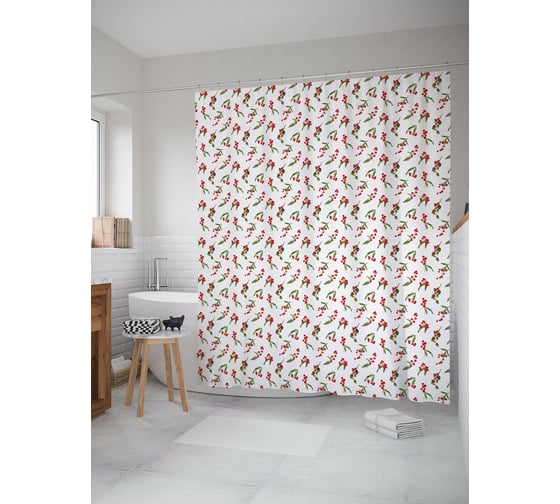 Штора для ванной JOYARTY "рождественская омела" из сатена, 180x200 см с крючками sc_419827 1