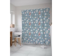 Штора для ванной JOYARTY "дед мороз в деревне" из сатена, 180x200 см с крючками sc_419831