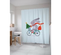 Штора для ванной JOYARTY "зайка с подарками" из сатена, 180x200 см с крючками sc_419833