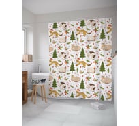 Штора для ванной JOYARTY "новогодние коты" из сатена, 180x200 см с крючками sc_419836
