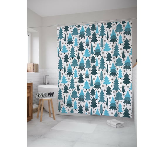 Штора для ванной JOYARTY "зима в лесу" из сатена, 180x200 см с крючками sc_419839 1