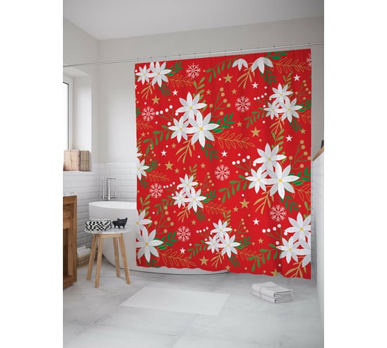 Штора для ванной JOYARTY "подснежники зимой" из сатена, 180x200 см с крючками sc_419841 1