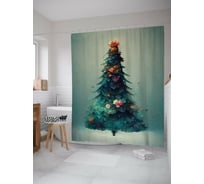 Штора для ванной JOYARTY "акварельная елочка" из сатена, 180x200 см с крючками sc_419842