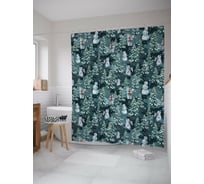 Штора для ванной JOYARTY "зайчик в зимней сказке" из сатена, 180x200 см с крючками sc_419845