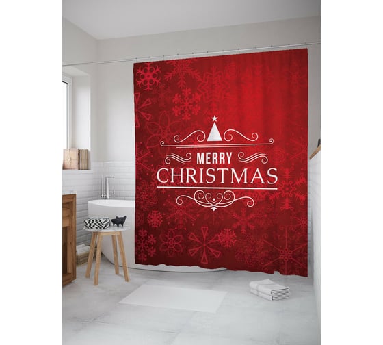 Штора для ванной JOYARTY "рождественская надпись" из сатена, 180x200 см с крючками sc_419851 1