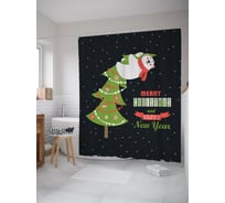 Штора для ванной JOYARTY "мишка на елке" из сатена, 180x200 см с крючками sc_419853