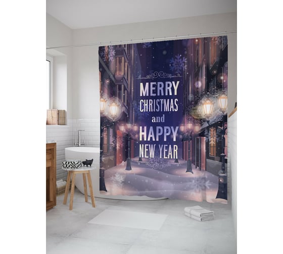 Штора для ванной JOYARTY "городские праздники" из сатена, 180x200 см с крючками sc_419856 1