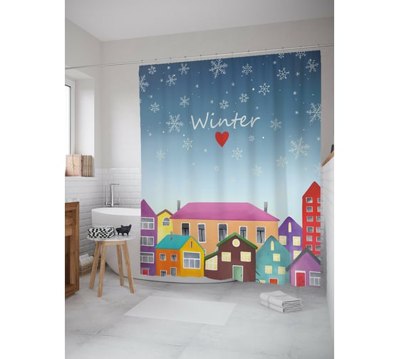 Штора для ванной JOYARTY "я люблю зиму" из сатена, 180x200 см с крючками sc_419859 1