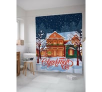 Штора для ванной JOYARTY "новогодний городской пейзаж" из сатена, 180x200 см с крючками sc_419862