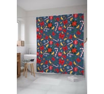Штора для ванной JOYARTY "новогодний паттерн с пуансеттией" из сатена, 180x200 см с крючками sc_419873
