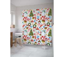 Штора для ванной JOYARTY "новогодние снеговики" из сатена, 180x200 см с крючками sc_419872