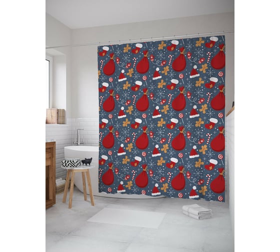 Штора для ванной JOYARTY "мешок подарков" из сатена, 180x200 см с крючками sc_419878 1