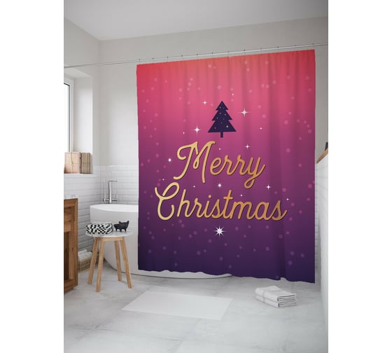 Штора для ванной JOYARTY "фиолетовый новый год" из сатена, 180x200 см с крючками sc_419881 1