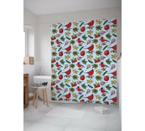 Штора для ванной JOYARTY "новогодние птицы" из сатена, 180x200 см с крючками sc_419882