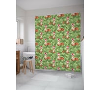 Штора для ванной JOYARTY "новогодние оленята" из сатена, 180x200 см с крючками sc_419884