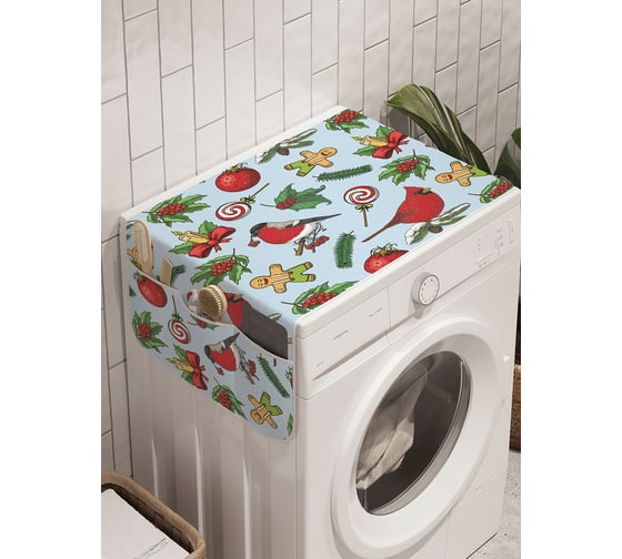Чехол накидка для стиральной машины с рисунком AMBESONNE "новогодние птицы" 45 на 120см cwm_419882_120x45 1