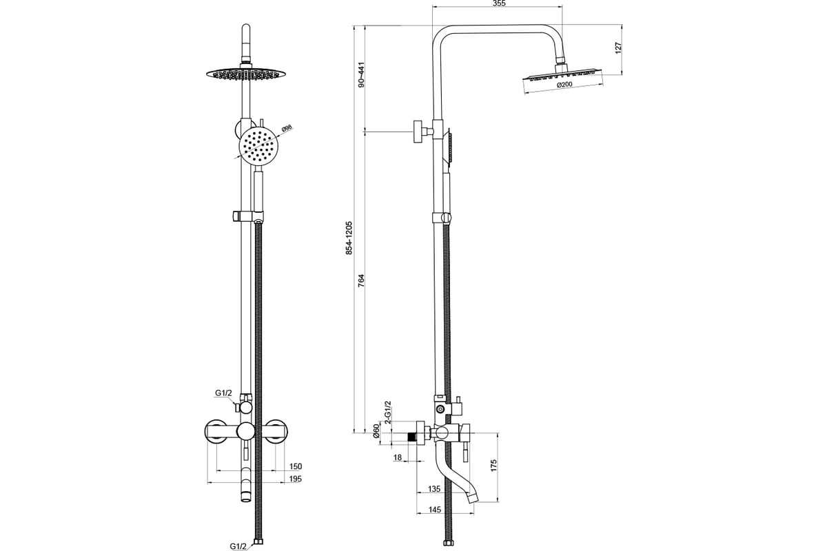 Душевая стойка со смесителем для ванны OLIVE'S balear нержавеющая сталь ...