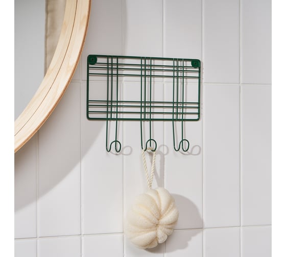 Планка с 3 крючками Moroshka Tartan 24x2.5x18 см, зеленая 920-013-02