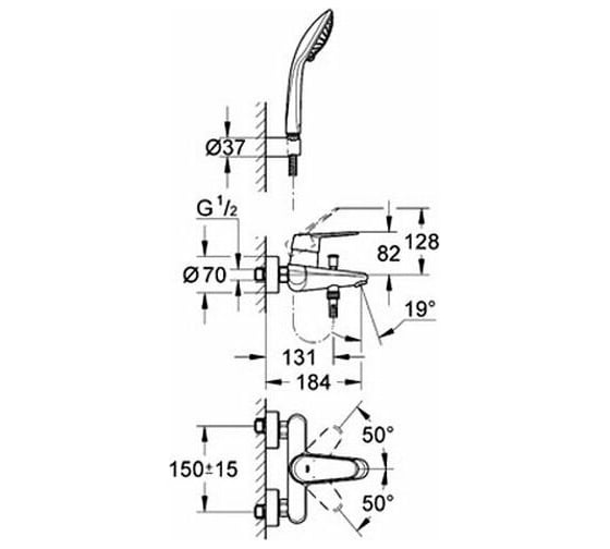 Смеситель для ванны Grohe Eurodisc Cosmopolitan с душевым гарнитуром Euphoria 33395002