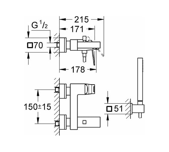 Смеситель для ванны с душевым гарнитуром GROHE 23141000 Eurocube Euphoria Cube 23141000