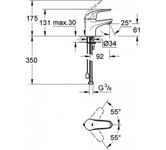 Смеситель для раковины GROHE 32881000 EUROECO с цепочкой 32881000