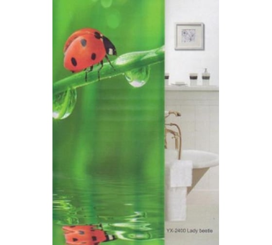 Штора для ванной Zalel Фотопринт 180*180 Lady beetle зеленая YX-2400 без колец 524842 1