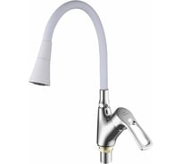 Смеситель для кухни FASHUN с гиб. изливом, H=393 мм, хром/белый, латунь, карт. D=35 мм. A4466+A7356